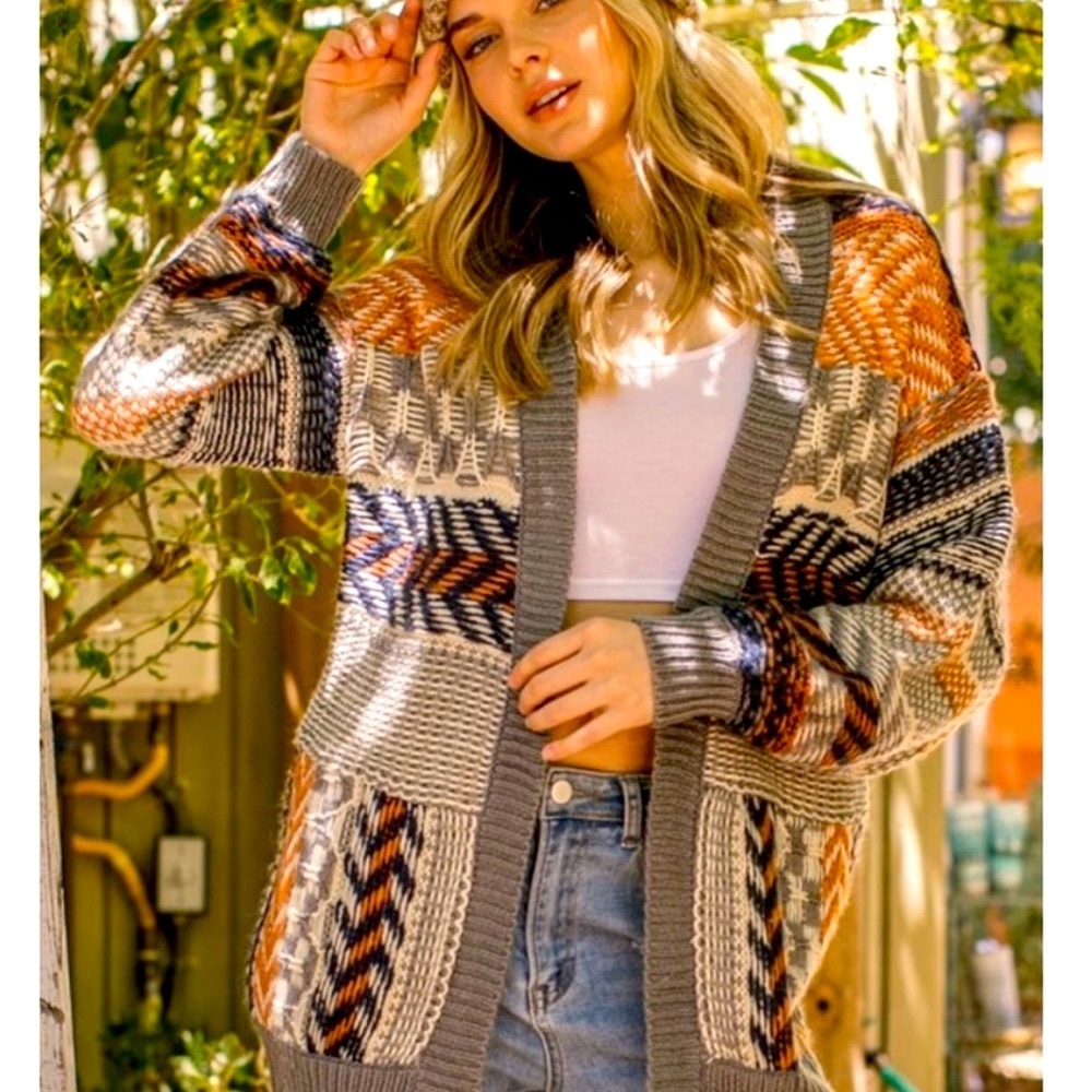 Multi Patterned Sweater Cardigan - Picture 4 of 9